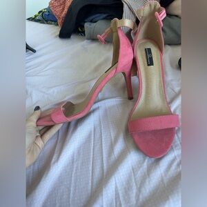 Never worn pink suede heeled strappy sandals. Size 9